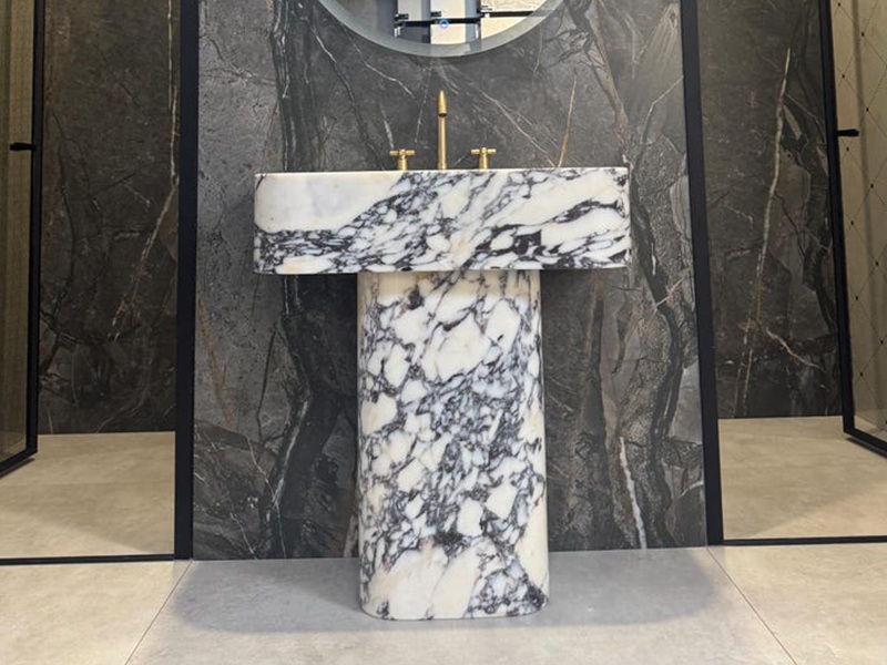 Natural Calacatta Viola Marble Bathroom Pedestal Sink
