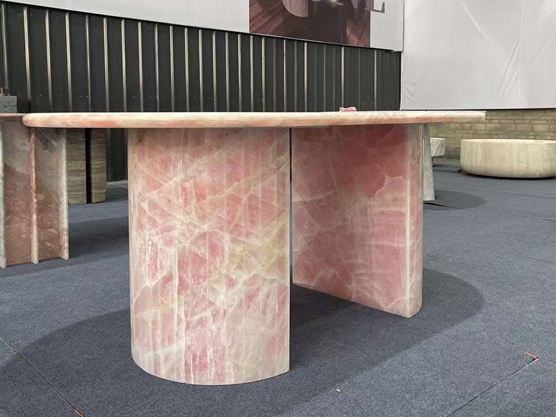 Custom Pink Crystal Onyx Oval Dining Table