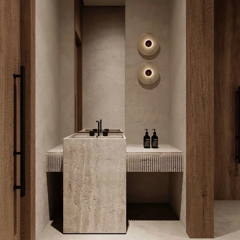 European Style Countertop Travertine Villa Bathrooms Sink