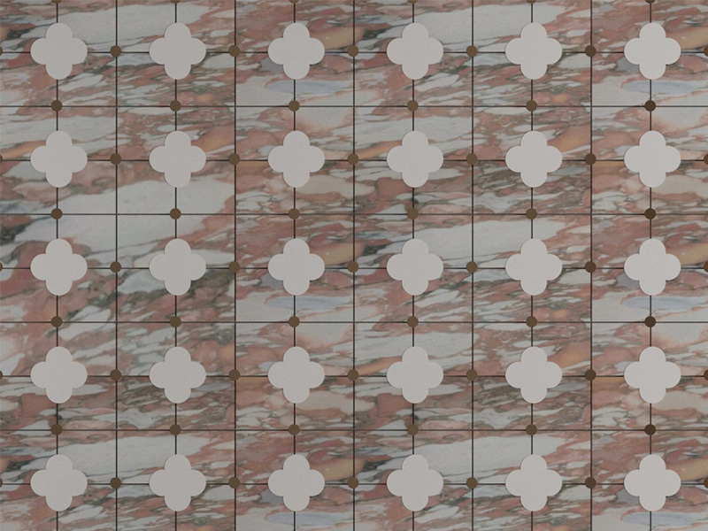 The Clover Brass Thassos Marble Stone Waterjet Mosaic