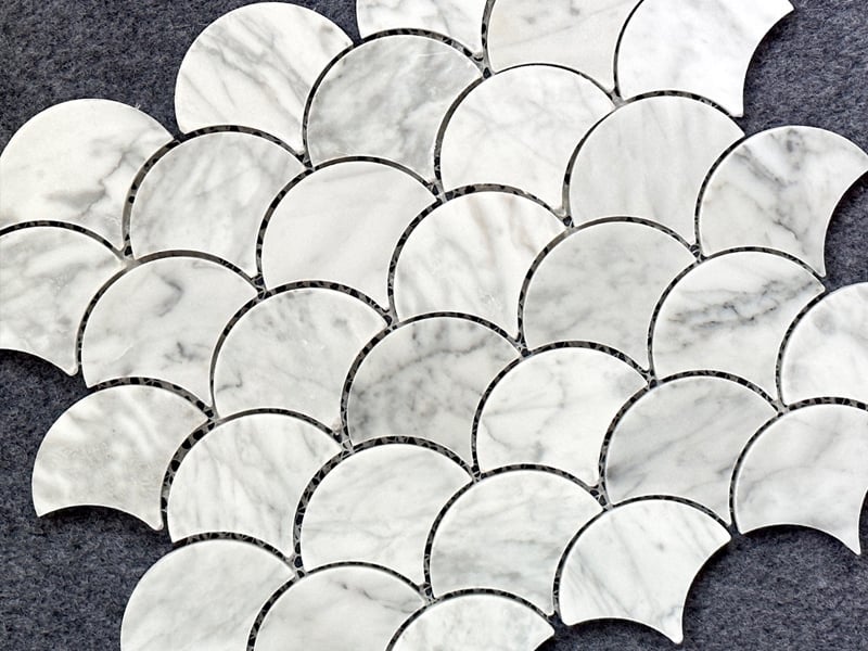 Bianco Carrara White Marble Fan Shaped Mosaic Tile