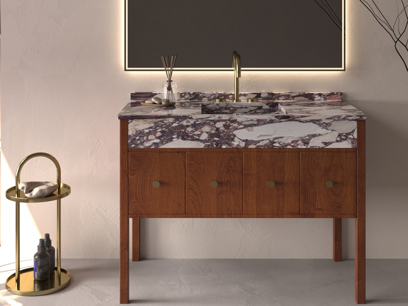 Natural Calacatta Viola Marble Bathroom Vanity Countertop with Wooden Cabinet