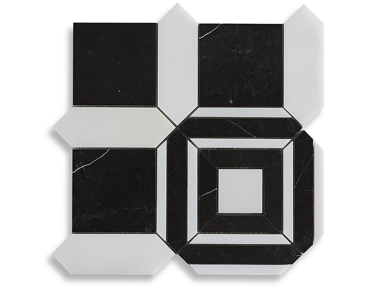 Black Marquina and White Crystal Marble Mosaic Tile