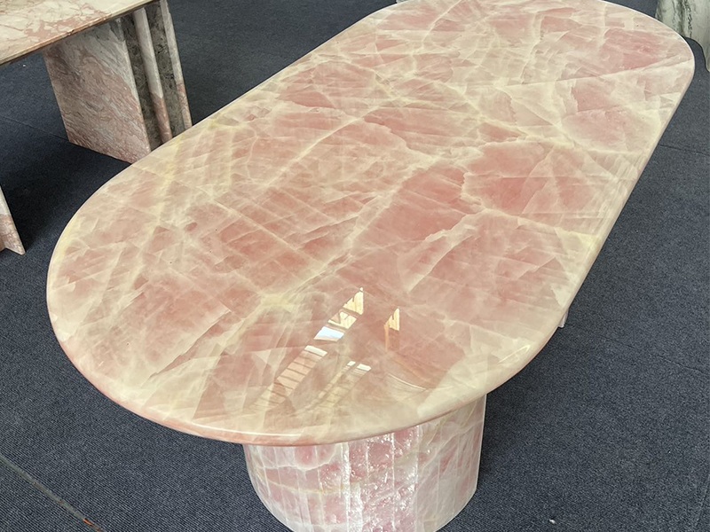 Custom Pink Crystal Onyx Oval Dining Table