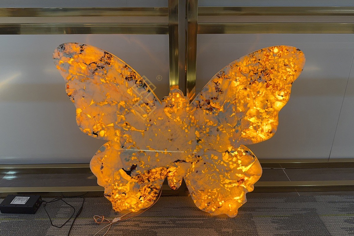 Backlit Patagonia Quartzite Butterfly Wall Panel | Stone Fabrication ...