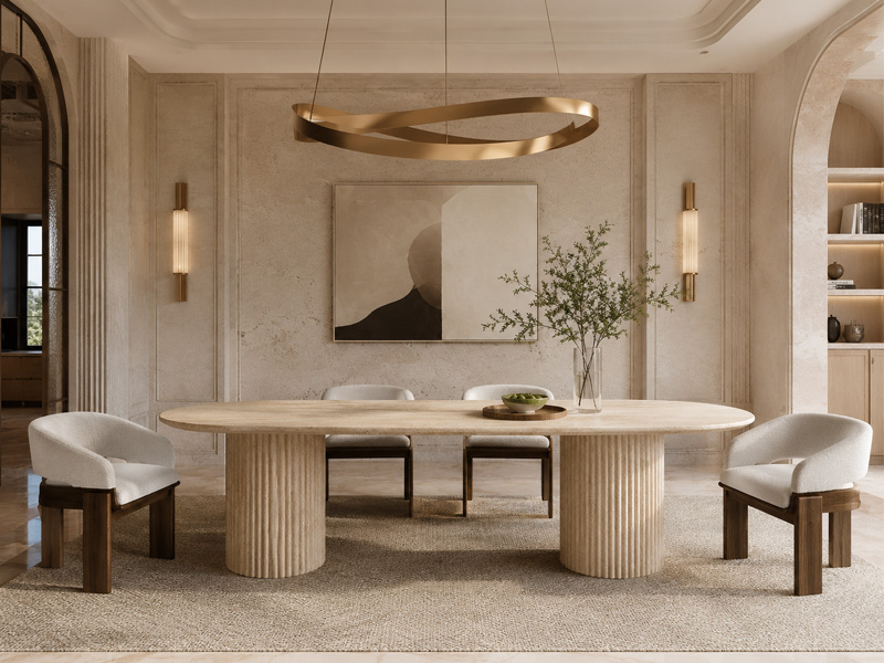 Oval Travertine Dining Table with Grooved Base | Natural Stone Dining ...