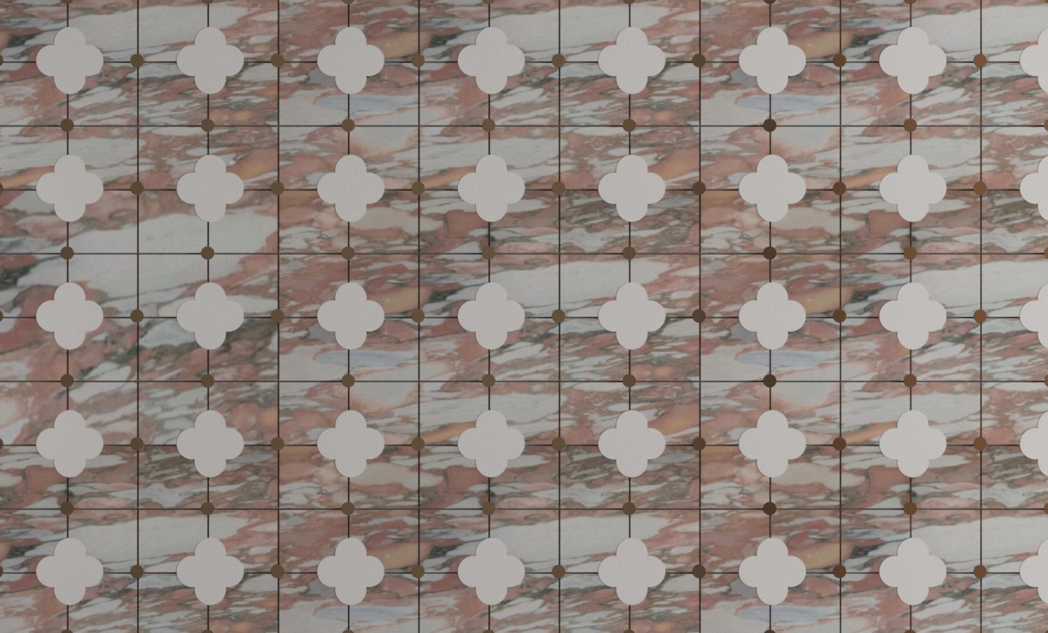 The Clover Brass Thassos Marble Stone Waterjet Mosaic