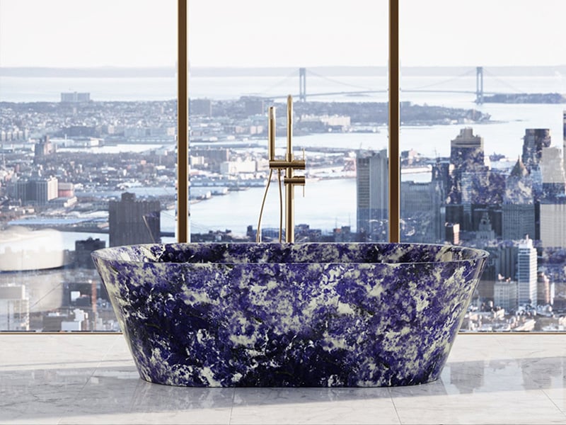 Freestanding Blue Sodalite Marble Bathtub