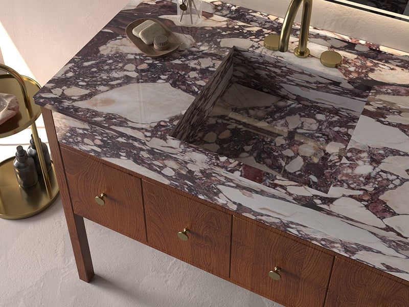 Natural Calacatta Viola Marble Bathroom Vanity Countertop with Wooden Cabinet