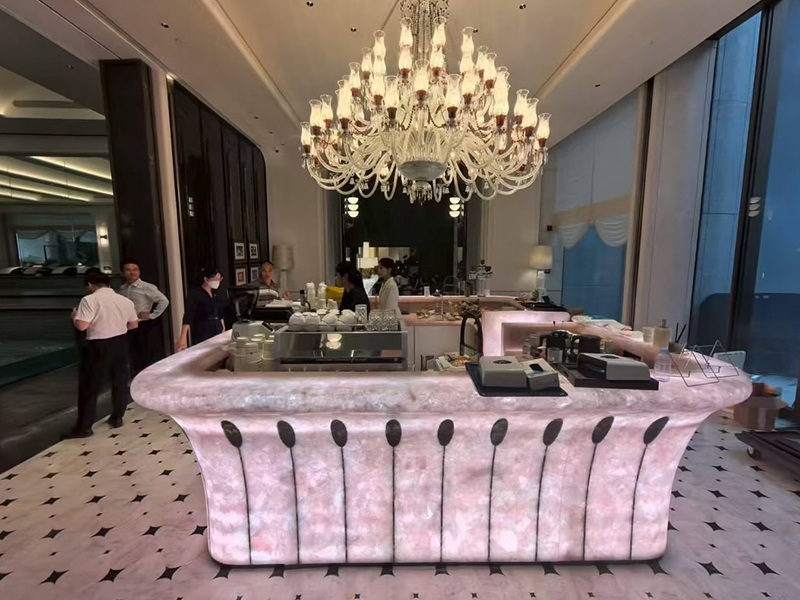 Translucent Pink Crystal Gemstone Reception Desk