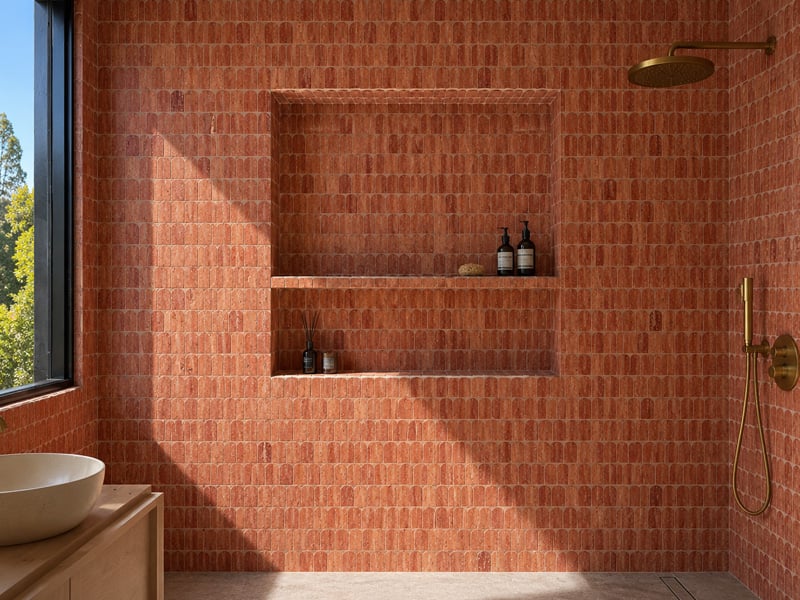 Red Travertine Fish Scale Mosaic Tile