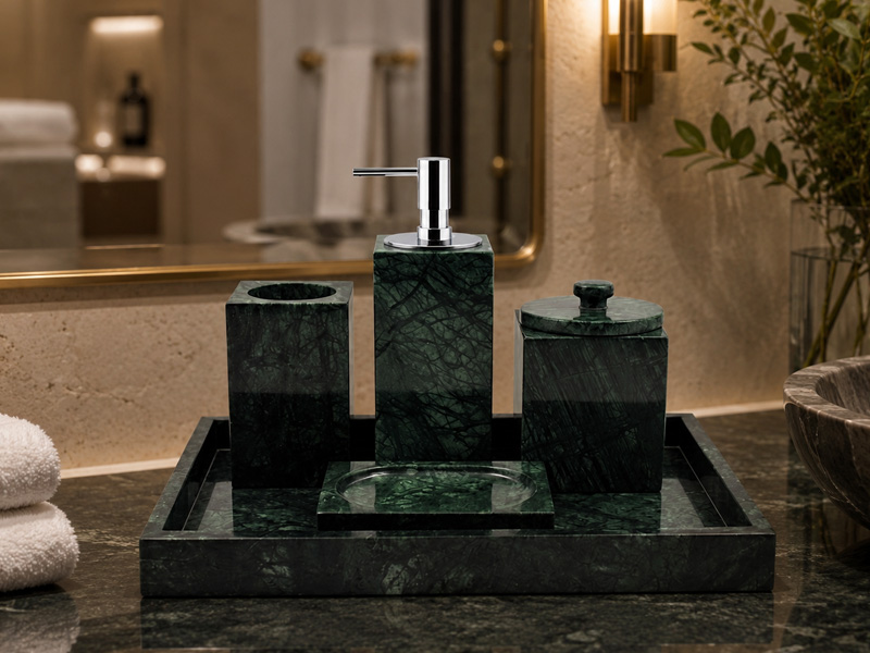 Hotel India Green Marble Bathroom Set