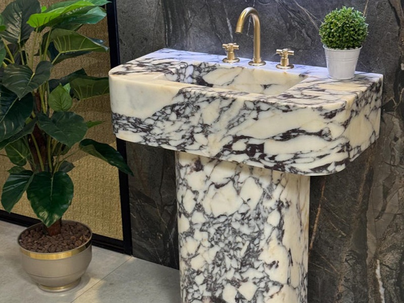 Natural Calacatta Viola Marble Bathroom Pedestal Sink