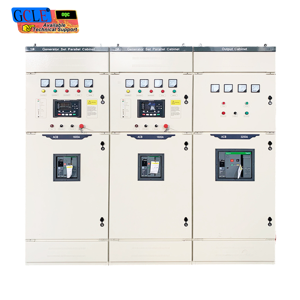 Complete Generator Parallel Switchgear, 2×1600A Genset Parallel Cabinets With 3200A Main Output Cabinet, HGM9510 Parallel Controller Synchronization Panel
