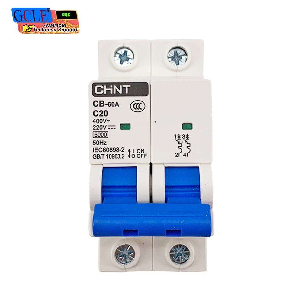 Disjoncteur miniature CHNT CB-60A C20, 2 pôles