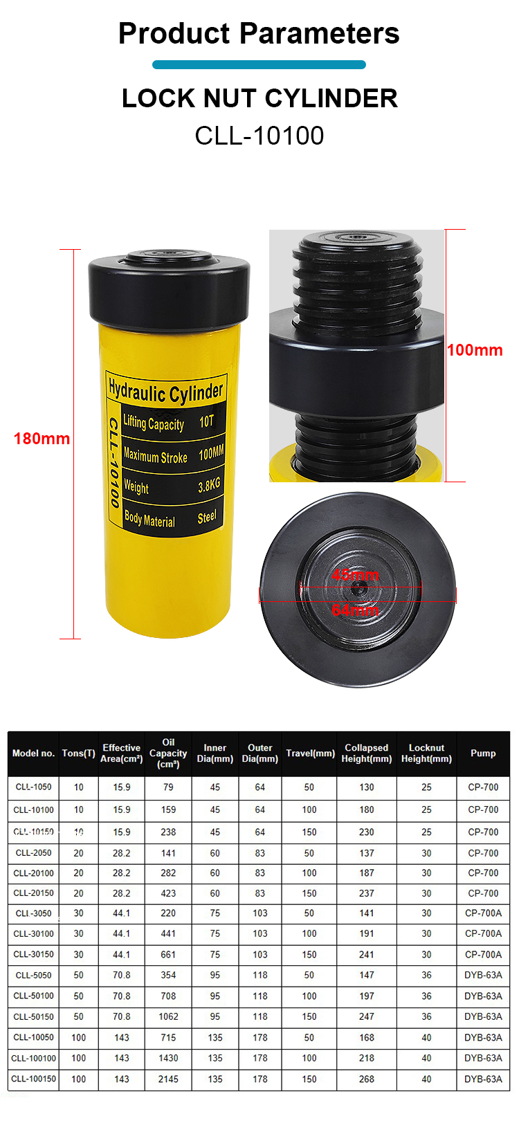 cll 10100 mechanical lock nut hydraulic jack cylinder 10ton-1