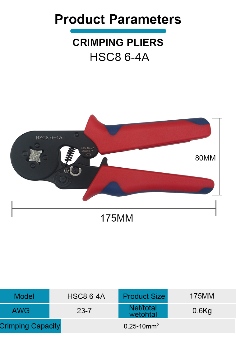 hsc8 6 4a ve tubular copper crimp insulated tool pliers electric wire cord end connectors terminals kit-1