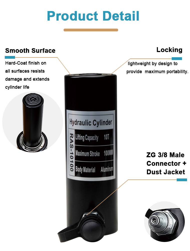 ras 10100 single action 10 ton aluminum hydraulic jack cylinder-2