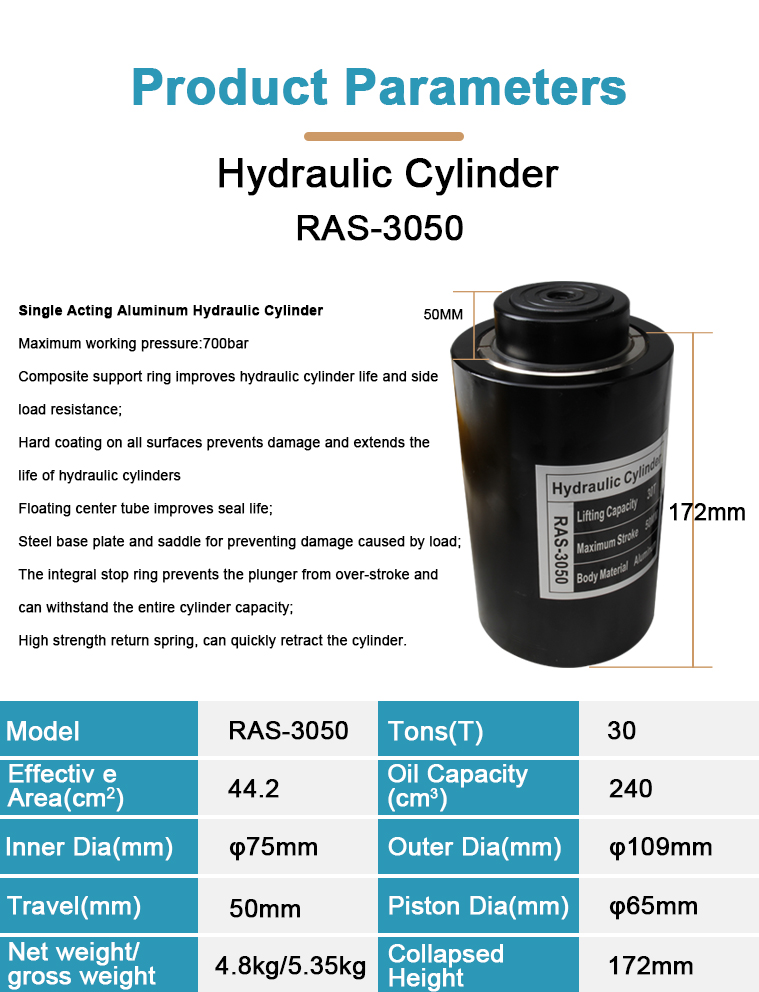 ras 3050 single acting 30ton aluminum hydraulic jack cylinder-1