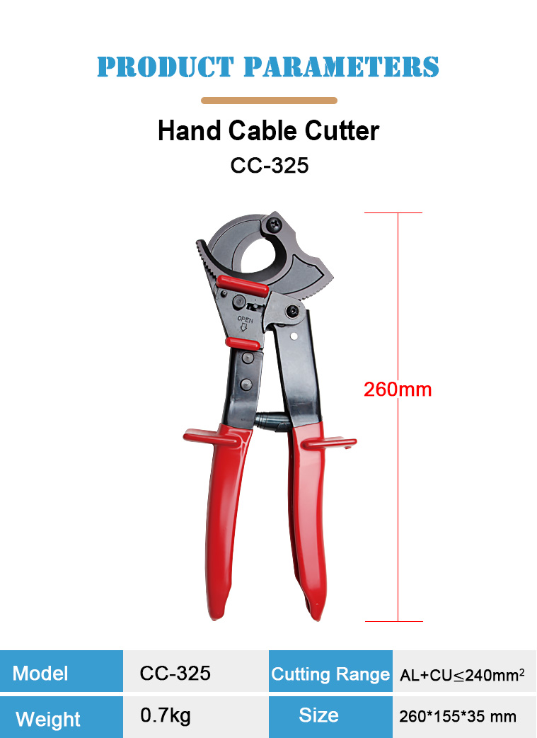 cc 325 industrial grade ratchet cable cutter oem  odm support for cu al 240mm-1