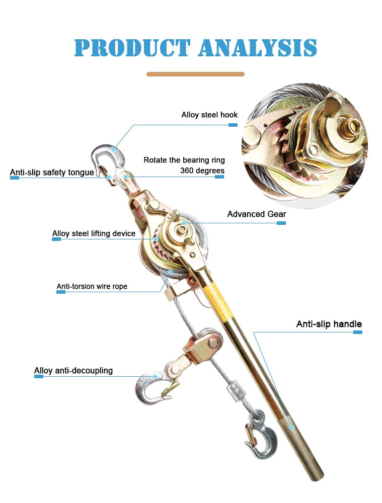 jx 30 3ton ratchet cable puller with 3 hooks-2