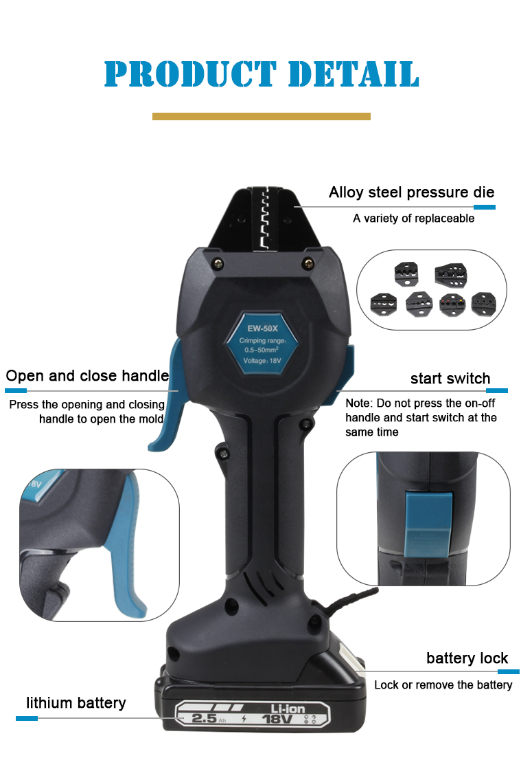 ew 50x battery crimping tool electric cold crimping tool terminal small function clamp-2