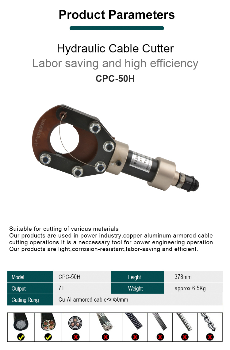 cpc 50h hydraulic manual separate unit aluminum cable cutter for armoured and copper cable-1