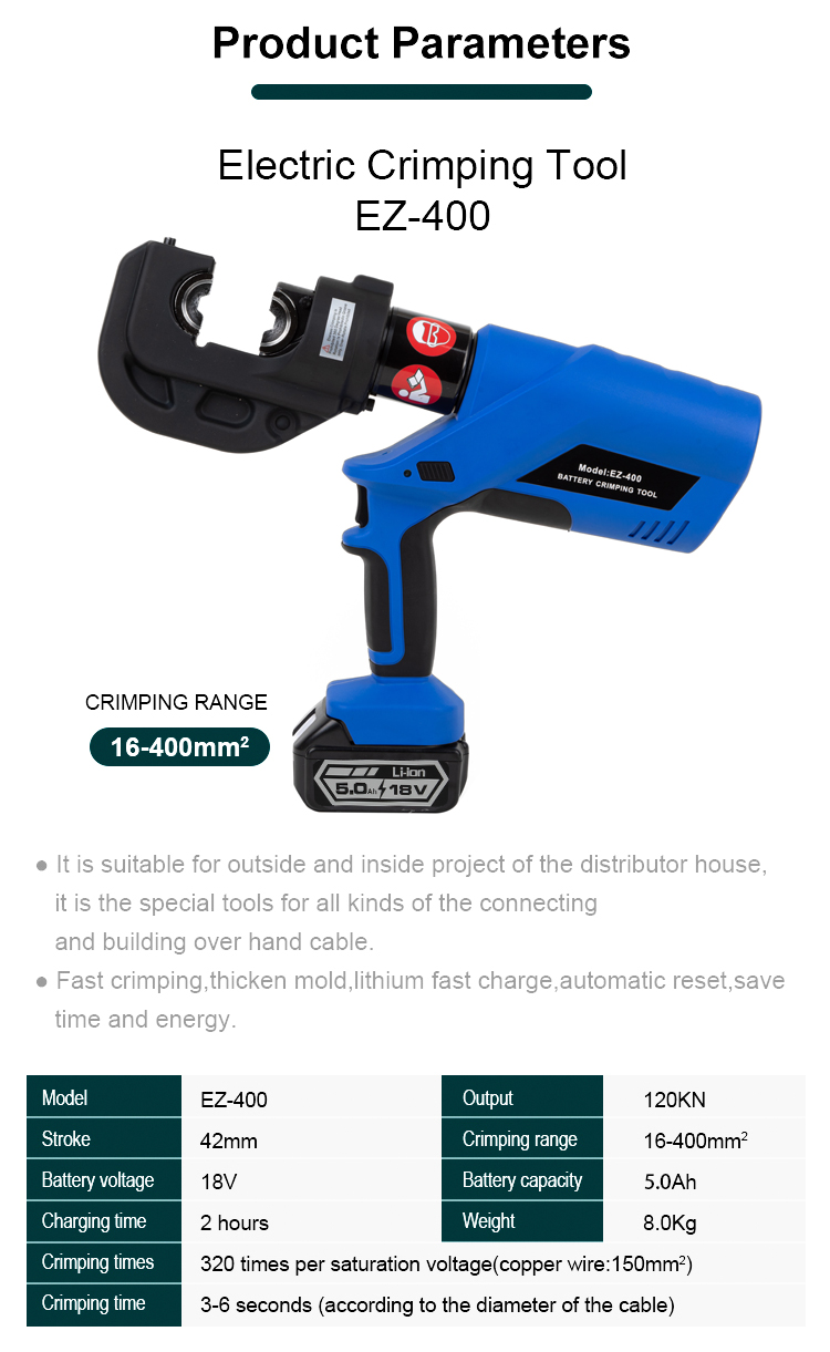 ez 400 16 400 mm2 battery powered hydraulic crimping tool crimper for cu al cable-1