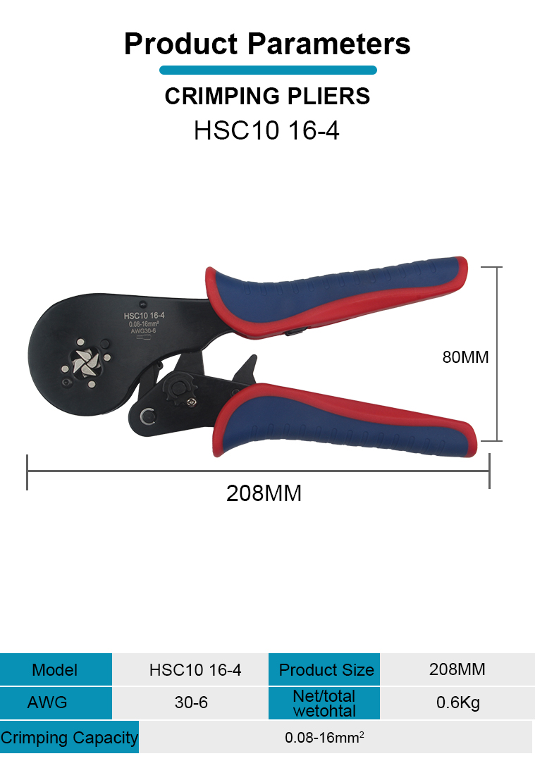 hsc10 16 4a 008 16mm2 26 5awg hand crimping pliers crimper tool end sleeve connectors precision electrical clamps-1