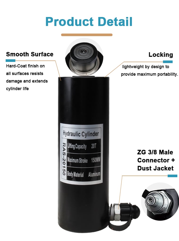 ras 20150 700 bar spring return aluminum lightweight hydraulic jack ram-2