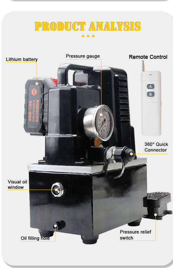 qq 700b portable single action hydraulic pump dc 220v battery power pack-9