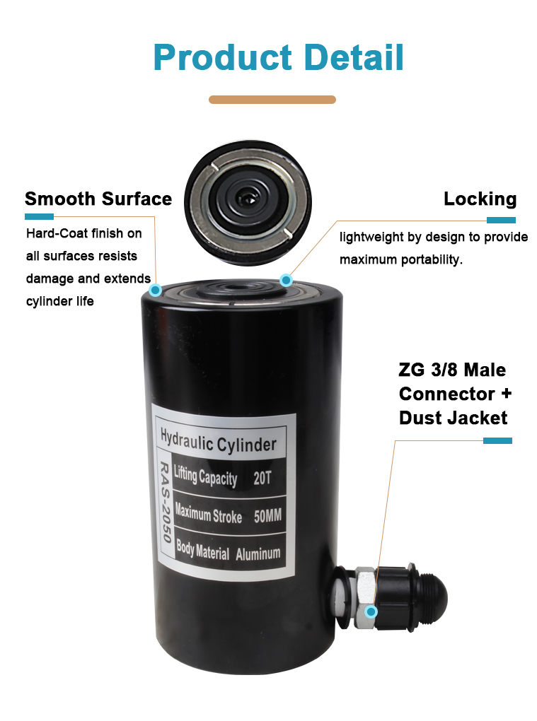 ras 2050 20ton single acting aluminum hydraulic jack cylinder-2