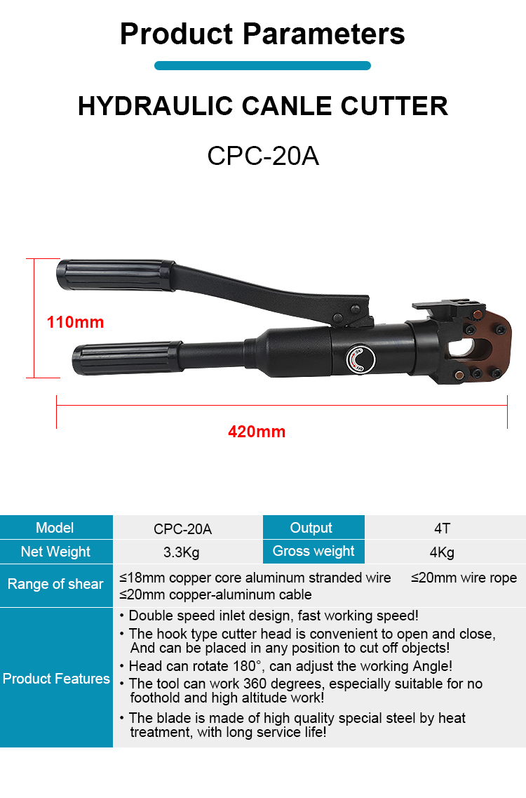hydraulic steel wire rope cutter cable cutter acsr cutter cpc 20a-1