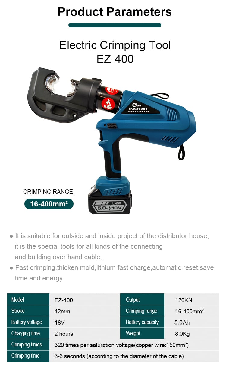 ez 400 cu50 400mm2 battery operated cable crimper electric hydraulic tool for copper connector crimping cordless-1