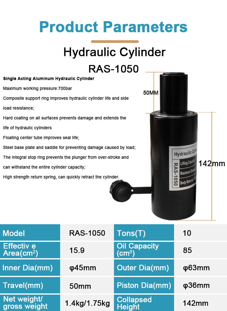 ras 1050 single action 10 ton aluminum hydraulic cylinder jack-1