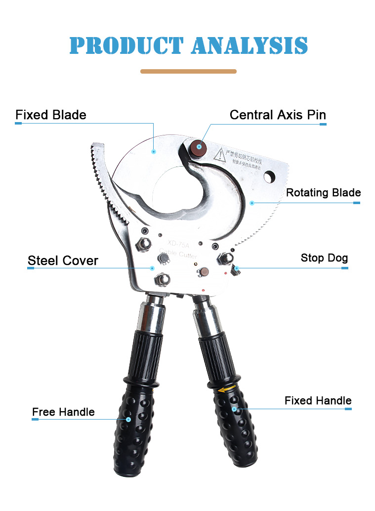 xd 75a hydraulic cable cutter mechanical cable scissors ratchet with steel construction for cutting application-2