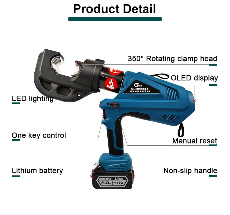 ez 400 cu50 400mm2 battery operated cable crimper electric hydraulic tool for copper connector crimping cordless-4