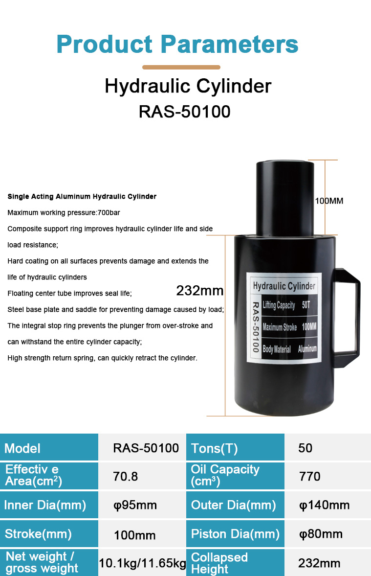 ras 50100 aluminum hydraulic cylinder 50ton single action jack cylinder-1