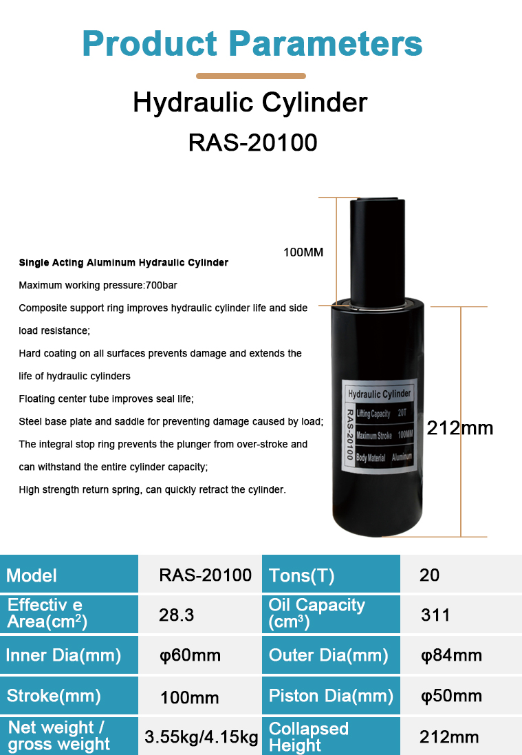 ras 20100 single acting 10 ton aluminum hydraulic cylinder jack-1