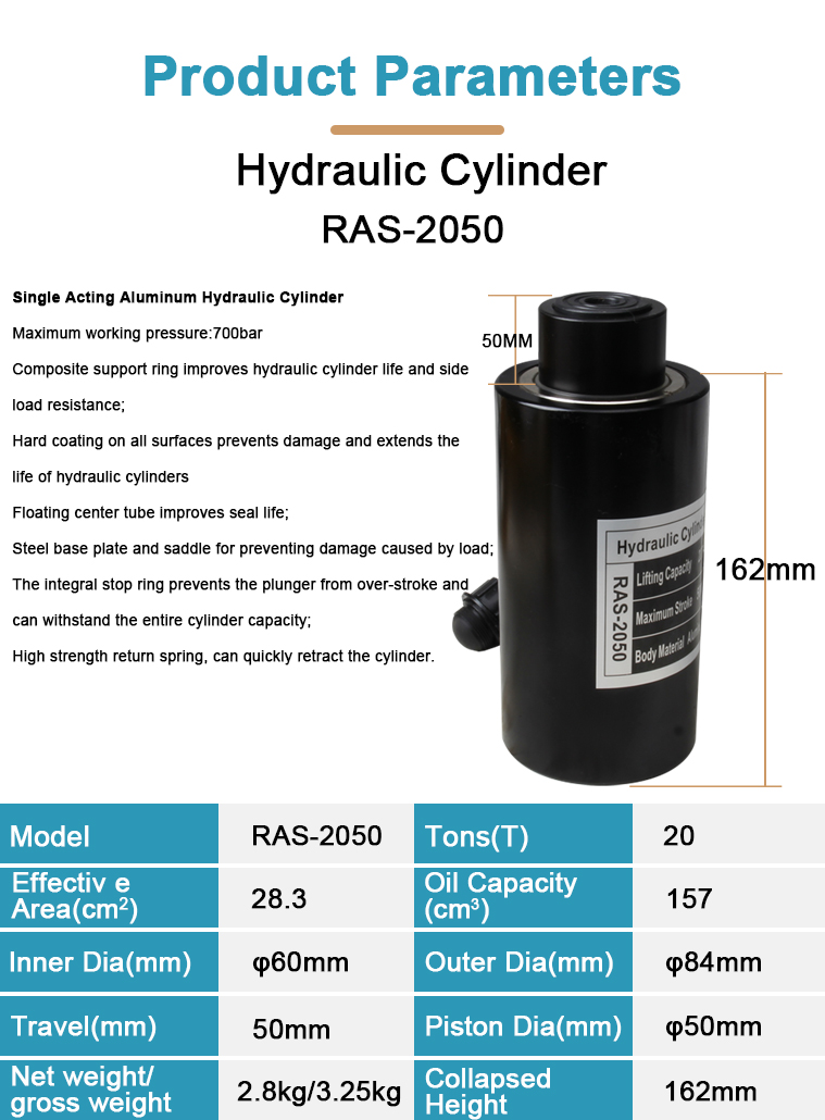 ras 2050 20ton single acting aluminum hydraulic jack cylinder-1
