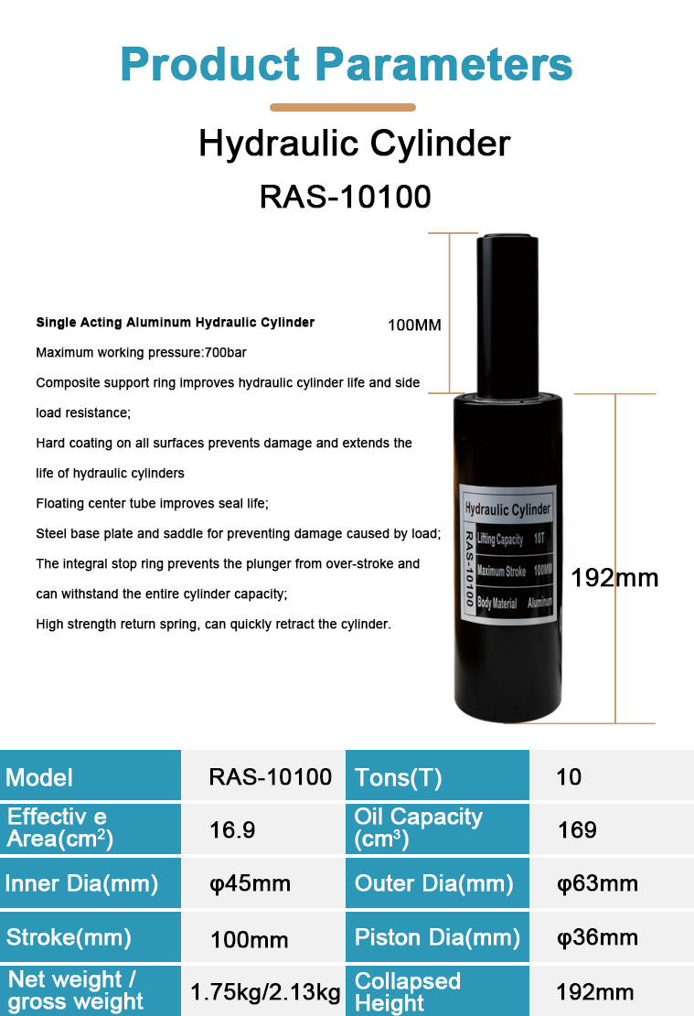 ras 10100 single action 10 ton aluminum hydraulic jack cylinder-1
