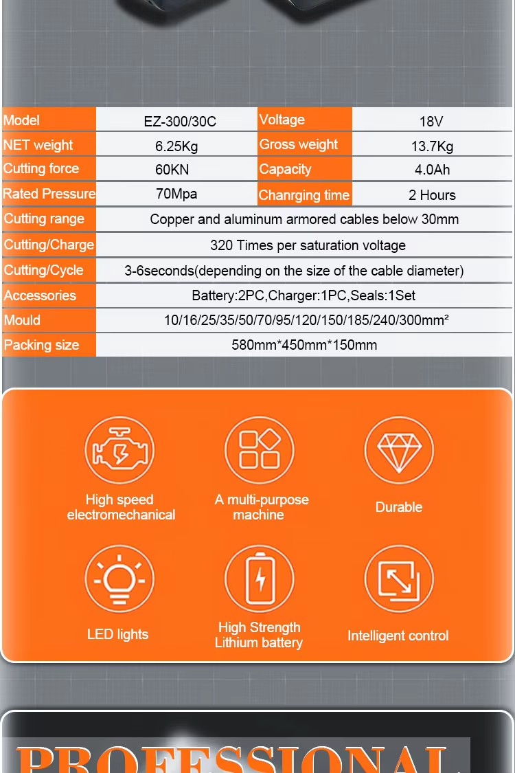 30c cutting crimping 2 in 1 battery electric powered hydraulic tool 30mm cable cutter-2