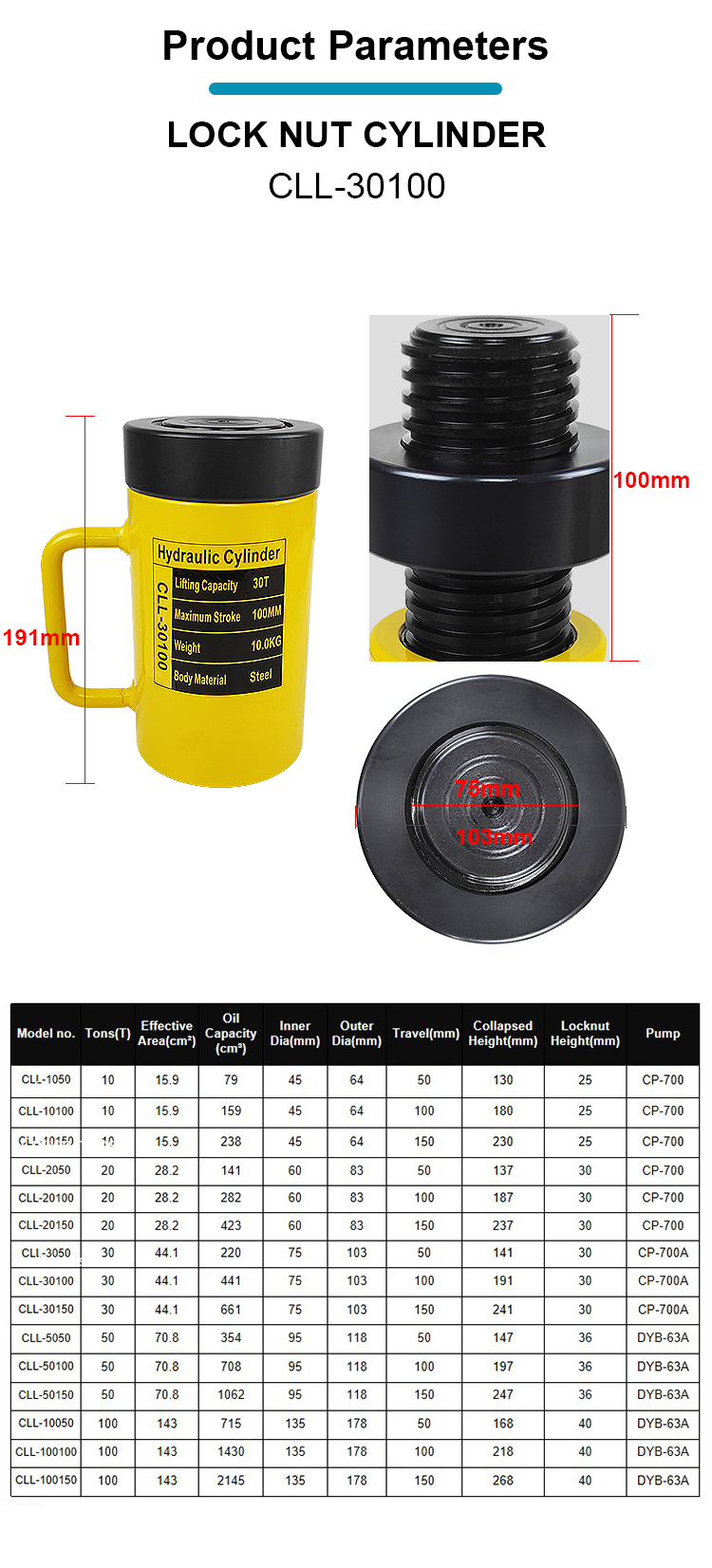 cll 30100 china manufacturer single acting lock nut 30ton jack hydraulic cylinder-1