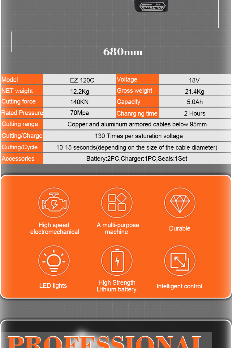 ez 120c high quality 20ton electric battery cutting tool copper cordless cable cutter292-2