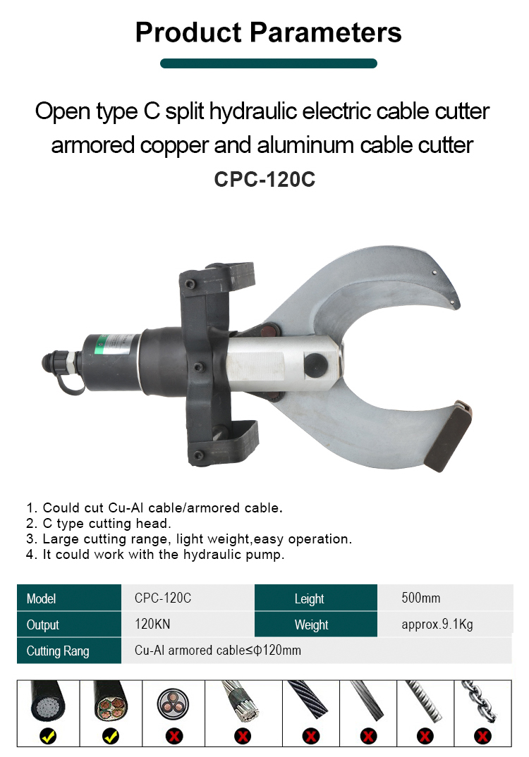 cpc 120c split hydraulic cable cutter with opening c type cutting head-1