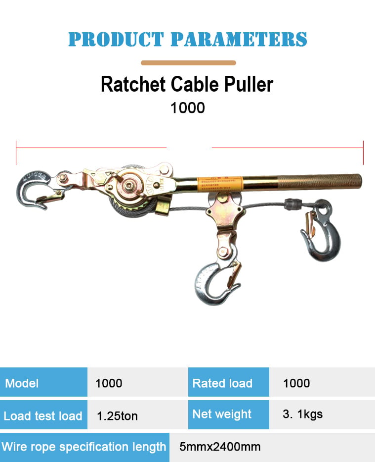 jx 10 1ton ratchet cable puller with 3 hooks-1