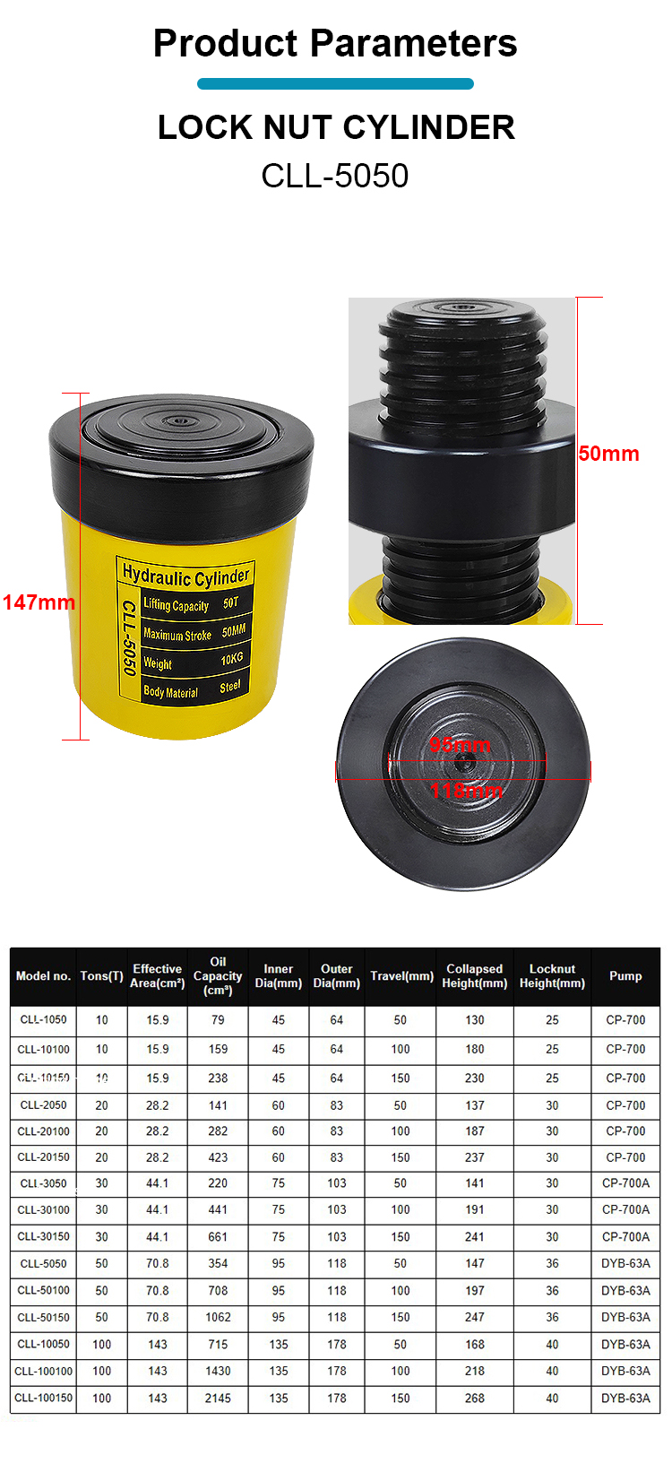 cll 5050 50ton safe lock cylinder hydraulic jack cylinder-1