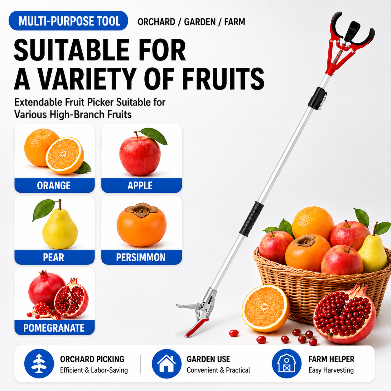 Garra telescópica para la recolección de frutas