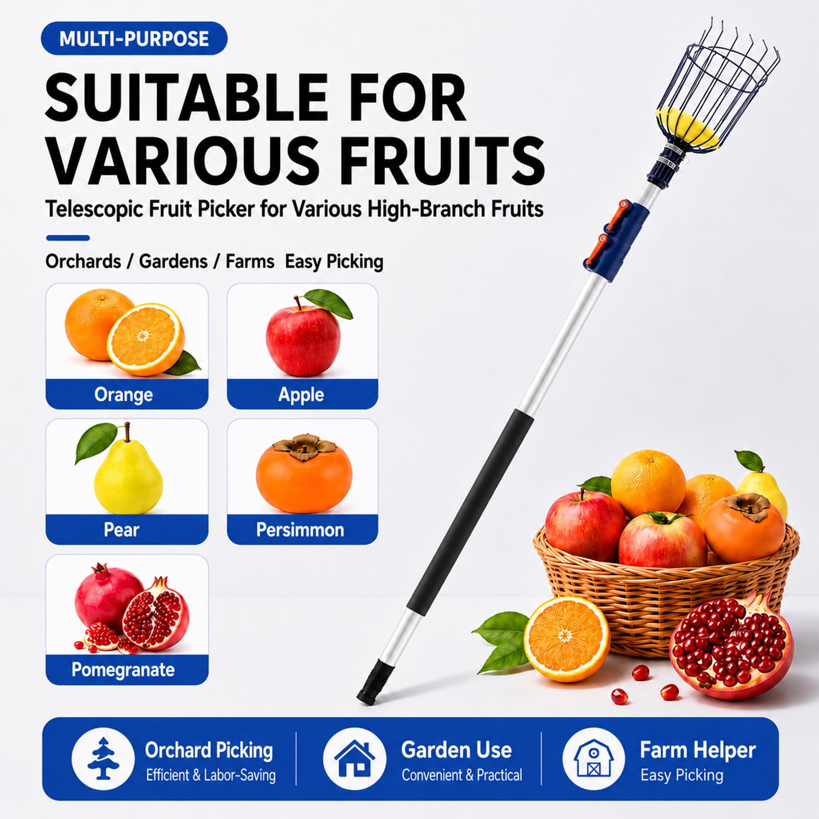 Cosechador de frutas de acero inoxidable