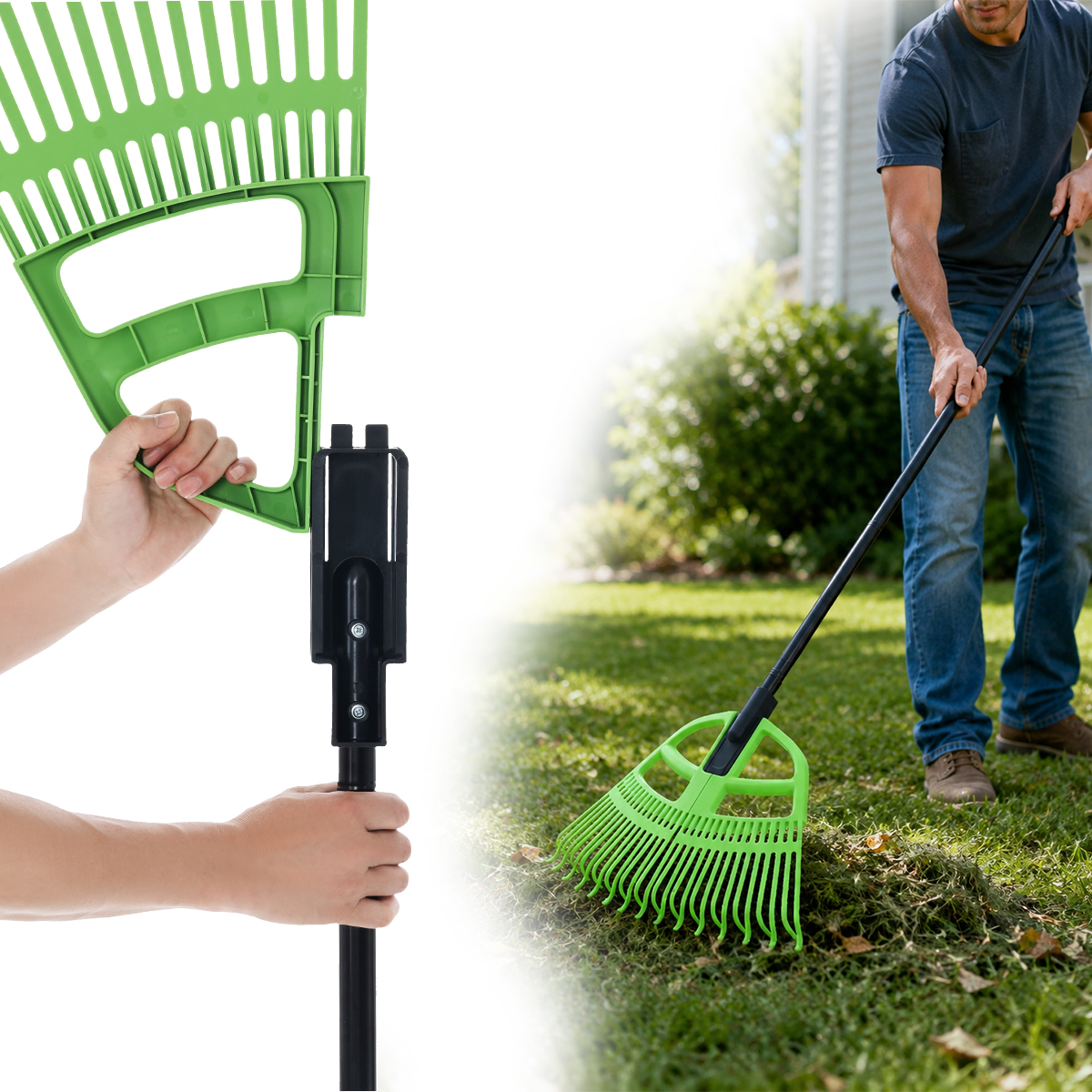 Rastrillo de plástico desmontable para jardinería